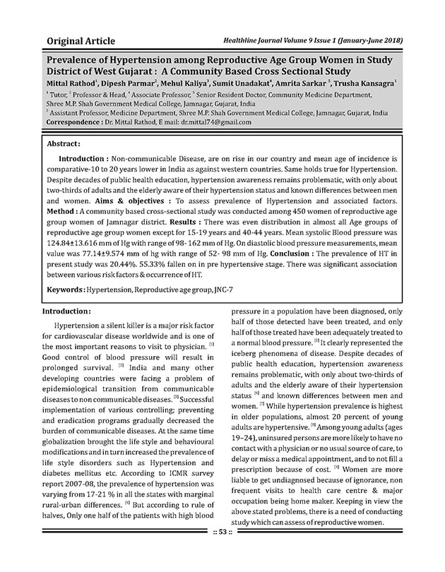 Hypertension in reproductive age group women